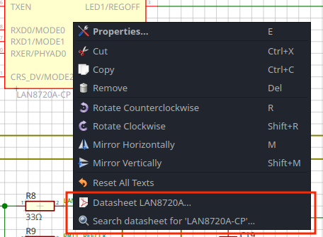 datasheet context menu